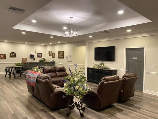 Interior view of a common area with seating and decor