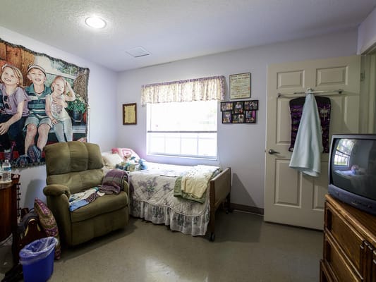 Cozy resident room with personal items and decor