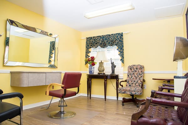 Interior view of a hair salon area for residents