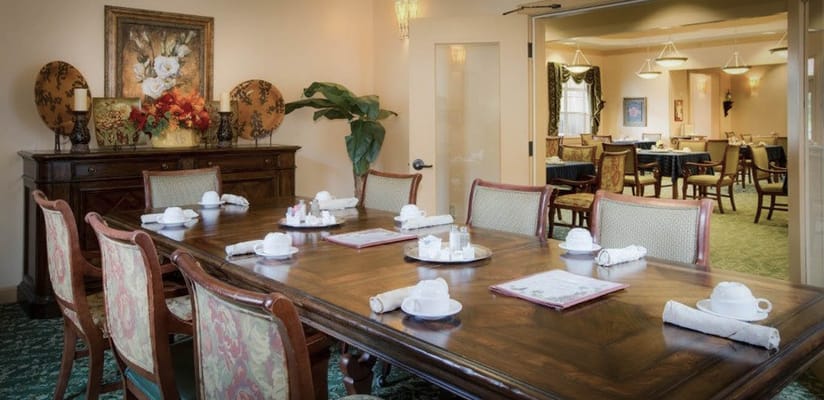 Dining area set up for a meal service