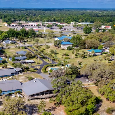 Aerial view of the assisted living community and surroundings