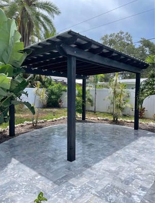 Outdoor pergola in a garden area