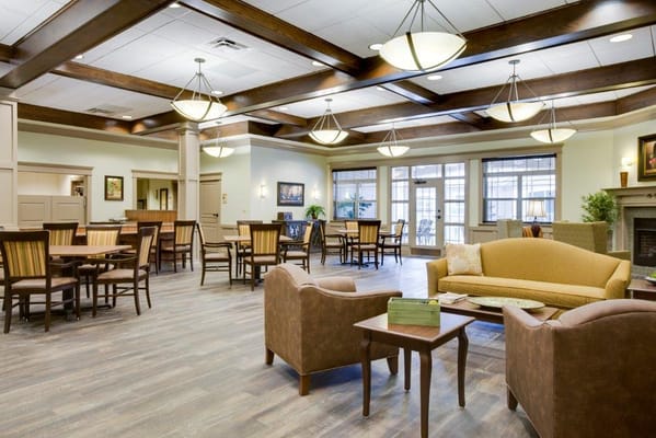 Bright and inviting common area in assisted living facility