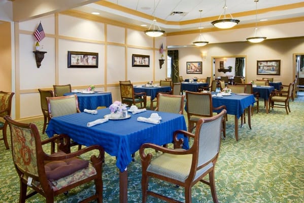 Dining area set up for a meal