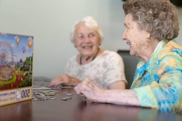 Residents enjoying a puzzle activity indoors