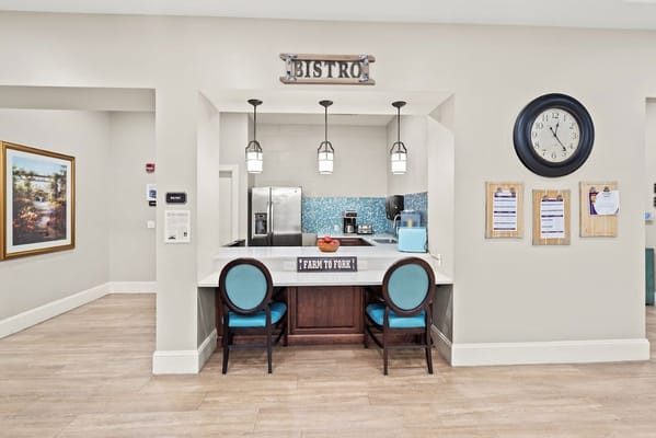 Interior view of a bistro area with seating