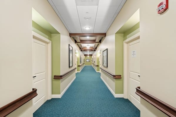 Interior hallway of a senior living facility