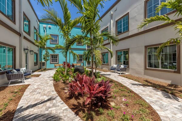 Garden area with pathways and seating