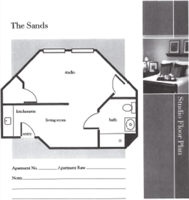 Architectural floor plan of a studio apartment