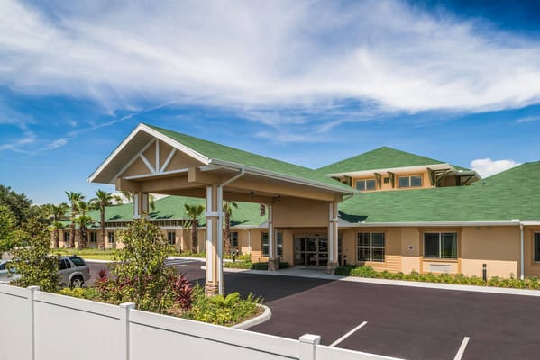 Exterior view of Seasons Largo facility with green roof
