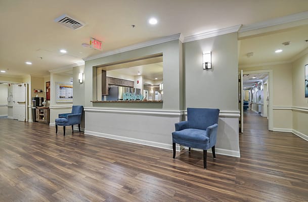 Interior view of a common area with seating