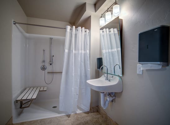 Accessible bathroom with shower and sink