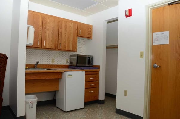 Interior view of a kitchenette in a resident room