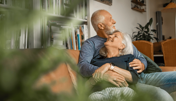 A couple enjoying each other's company in a cozy setting