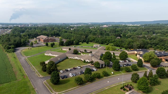 Aerial view of the Health Center at Research Park facility and grounds