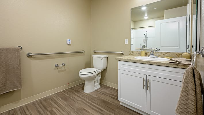 Modern bathroom in a senior living facility