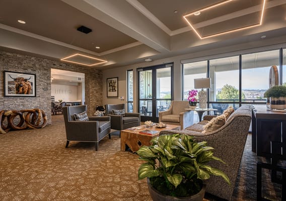 Interior common area with seating and natural light