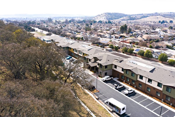 Aerial view of the assisted living facility and surrounding area