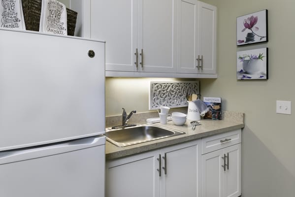 Well-equipped kitchen in a senior living facility
