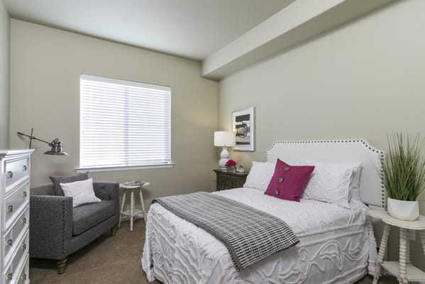 Cozy private bedroom in a senior living facility