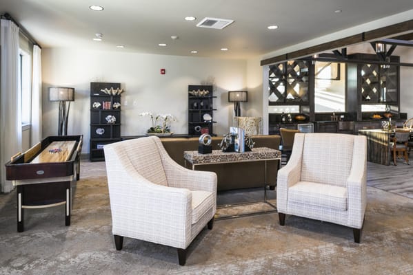 Interior view of a common area with seating and decor