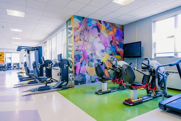 Interior view of a gym with exercise equipment