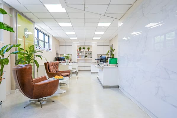 Contemporary interior of a nursing facility's reception area