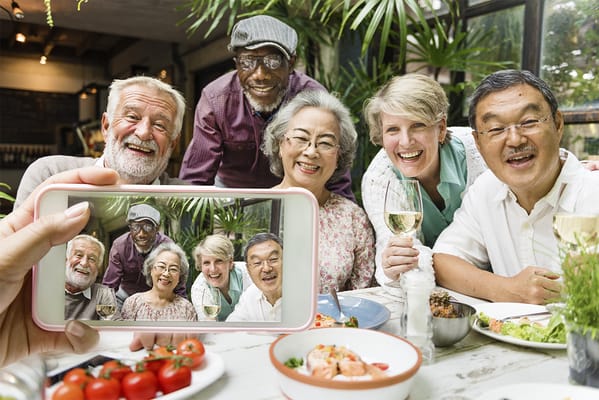 Residents enjoying a celebratory meal together