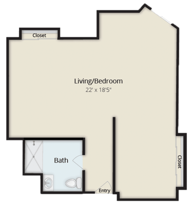 Architectural floor plan of a living/bedroom unit