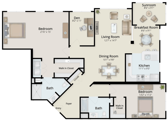 Architectural floor plan of residential units