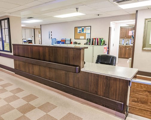 Reception area of a nursing home facility