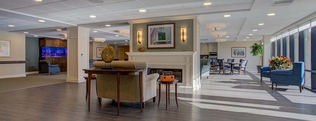 Bright and spacious common area with seating