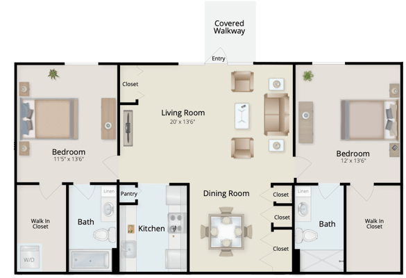 Architectural floor plan of living and dining areas