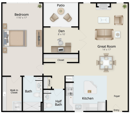 Architectural floor plan of a resident unit