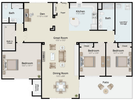 Architectural floor plan of a residential unit