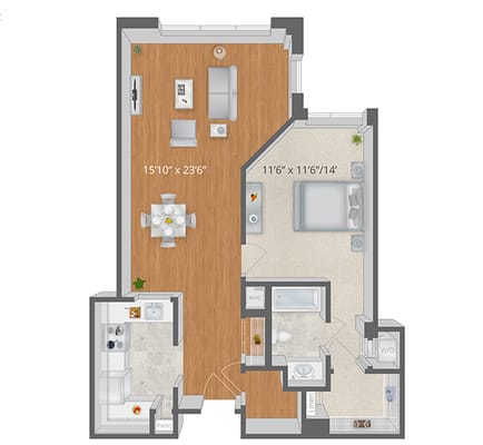 Architectural floor plan of a resident unit