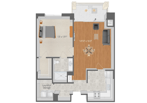 Architectural floor plan of a resident unit