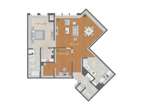 Architectural floor plan of a resident unit
