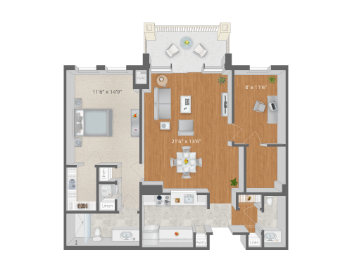 Architectural floor plan of a resident unit