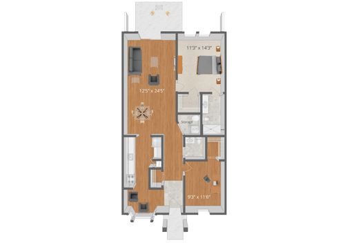 Architectural floor plan of a resident unit