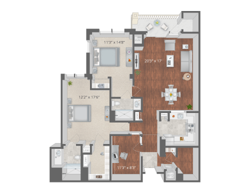 Architectural floor plan of a resident unit