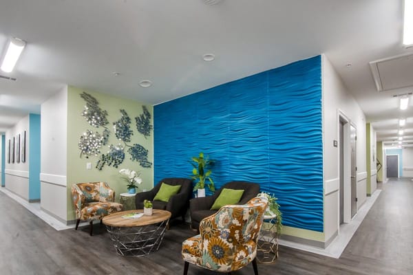 Bright and welcoming common area with stylish seating