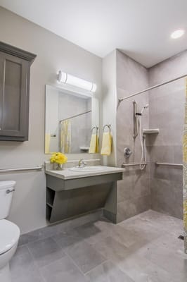 Accessible bathroom with modern fixtures and decor