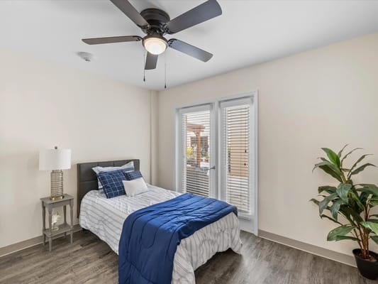 Cozy private room with bed and natural light