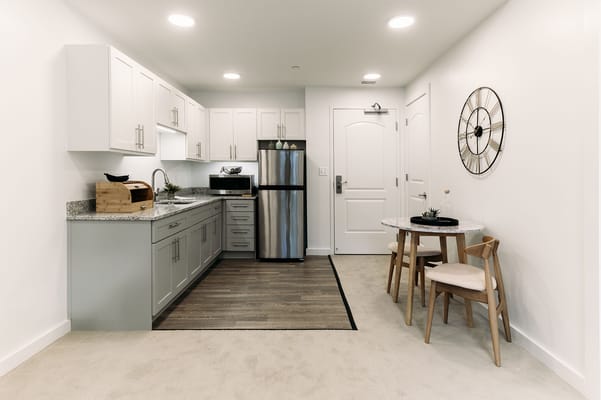 Bright and modern kitchenette and dining area