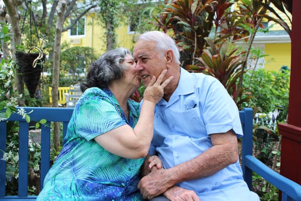 Couple sharing a moment in a garden