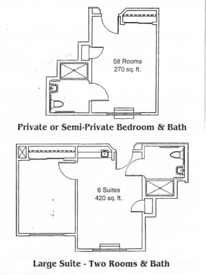 Floor plan diagram of resident rooms and suites
