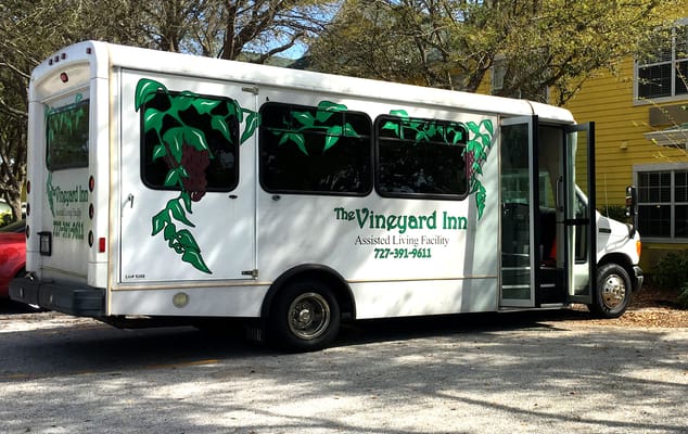 Facility transport vehicle parked outside