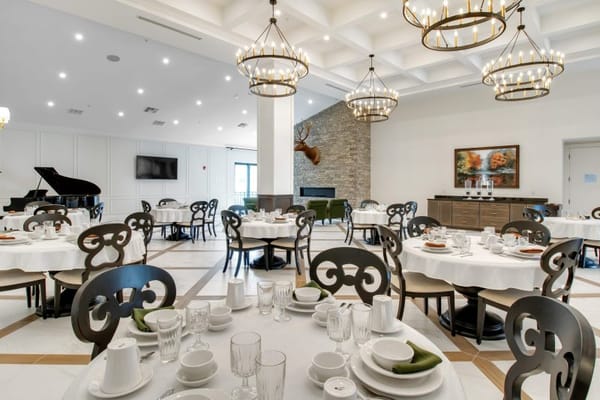 Dining area set up for a meal service