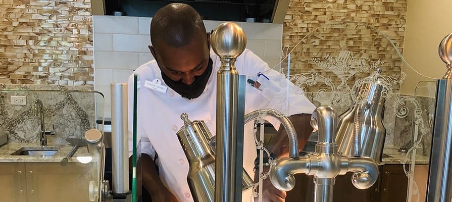 Chef preparing food in a kitchen setting